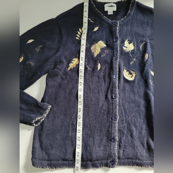 Christopher and Banks Black Button Up Knit Fall Leaves Embroidered Sweater 2003 - Picture 3 of 8